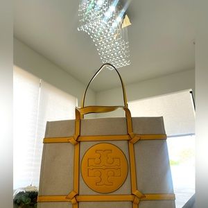 Brand New Tory Burch Ella Canvas Quadrant Tote